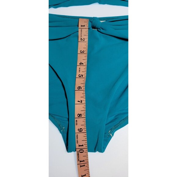 Robin Piccone Ava Tie Cropped T-Shirt Tank Swim Teal Blue Hipster Bikini Set M - Picture 8 of 13